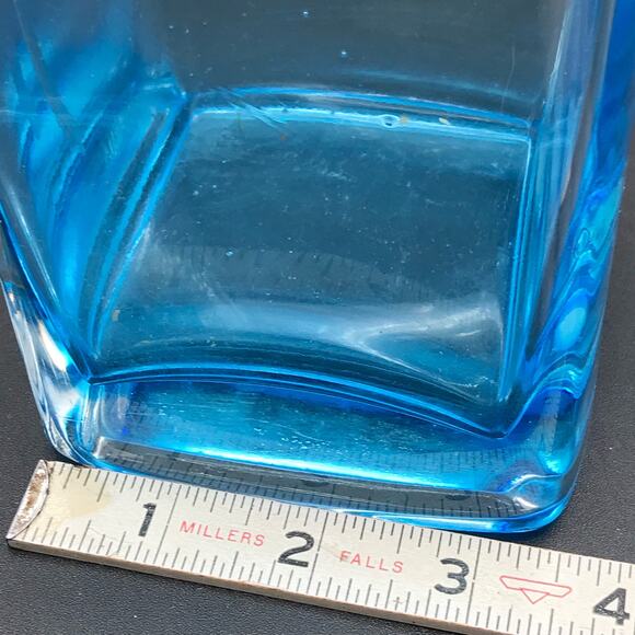 Vintage Royal Danube Square Blue Crystal Applied Flower Table Vase 13” Rare - Picture 8 of 9